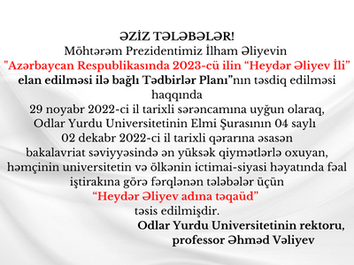 "Heydar Aliyev Scholarship" was established at Odlar Yurdu University